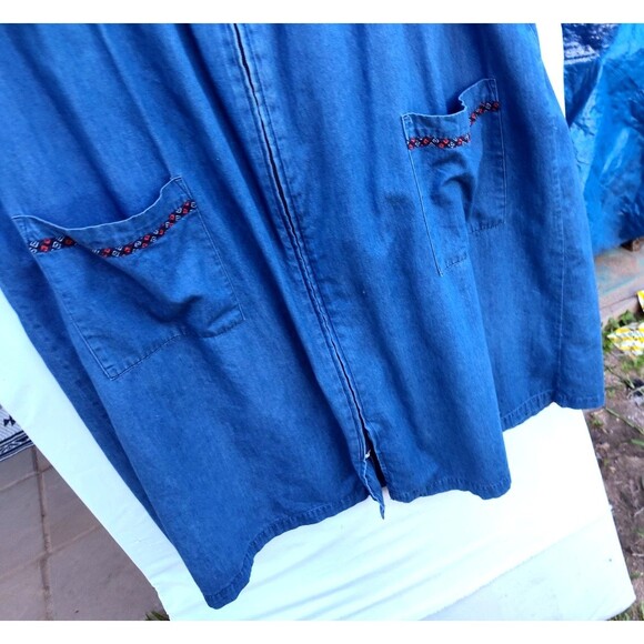 Go Softly Patio House Dress Mumu XL Plus Jean Denim Floral Embroidered Comfy - Picture 6 of 10